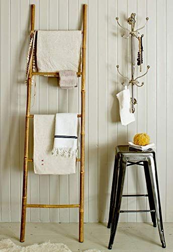 Amazon.com : Bamboo Ladder Rack, 72H" : Bike Racks : Garden & Outdoor Ladder For Blankets, Bathroom Towel Rack Ideas, Over The Toilet Ladder, Bamboo Ladder, Toallero Ideas, Bamboo Ladders, Wall Ladder, Ladder Bar, Wood Coffee Table Rustic