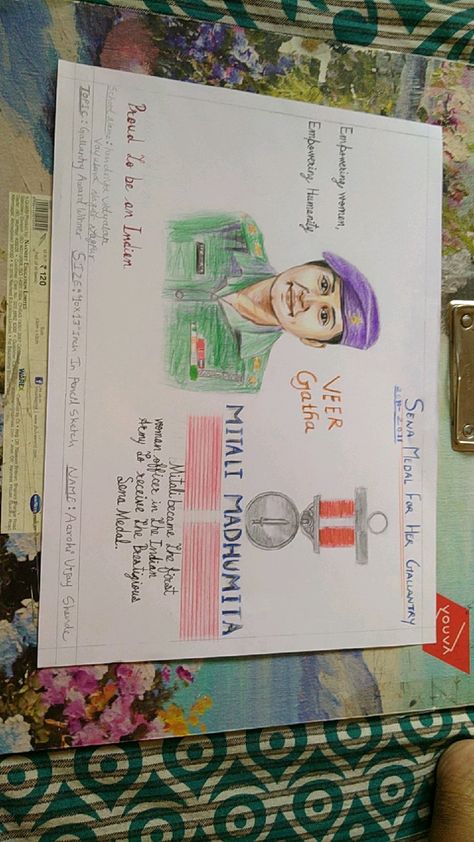 Unsung Heroes Of India Drawing, Drawing On Veer Gatha, Painting On Veer Gatha Project, Veer Gatha Project, Veer Gatha Drawing Painting, Gallantry Award Winner Painting, Veer Gatha Painting Competition, Veer Gatha Drawing Competition, Veer Gatha Poster Making