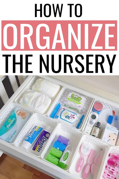 Nursery Ideas Dressers, Newborn Nursery Dresser Organization, Infant Storage Ideas, Cheap Nursery Organization, Nursery Drawer Storage, Clear Drawer Organizer Nursery, Storage For Nursery Small Spaces, Small Changing Table Organization, What To Put In Changing Table Drawers