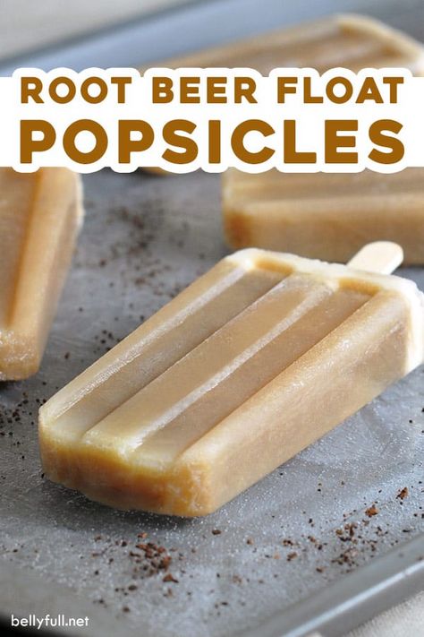 Root Beer Popsicles Recipe, Rootbeer Float Popsicle, Rootbeer Float Popsicles, Root Beer Popsicles, Root Beer Float Popsicles, Juice Popsicles, Popsicles Recipes, Pudding Popsicles, Frozen Popsicles