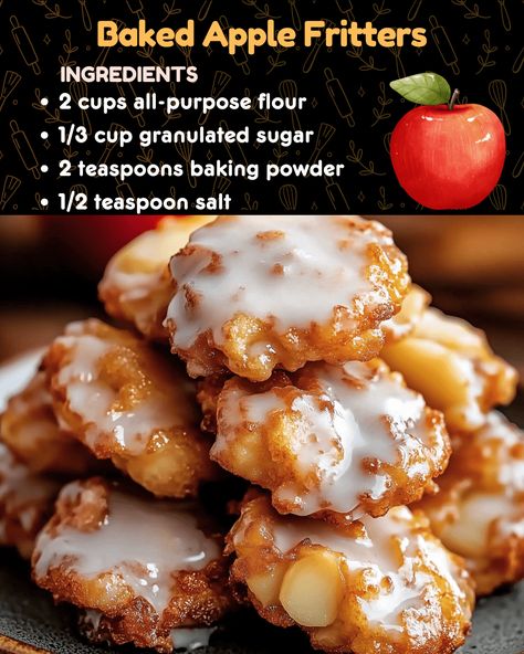 Baked Apple Fritters Baked Apples For Two, Apple Fritter Scones, Apple Fritter Recipes Easy, Easy Baked Apple Fritters, Cooked Apples Healthy, Bake Apple Fritters, Recipes With Cooking Apples, Baking With Apples Recipes, Oven Apple Fritters