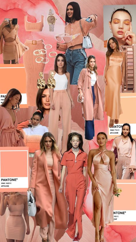 #coral #peach #salmon #outfit #outfits #ideas #fashion #colorimetria #clothes Peach Outfits For Women, Peach Outfit Aesthetic, Coral Pink Outfit, Peach Outfit Ideas, Salmon Outfit, Peach Outfit, Salmon Colour, Pallet Color, Peach Clothes