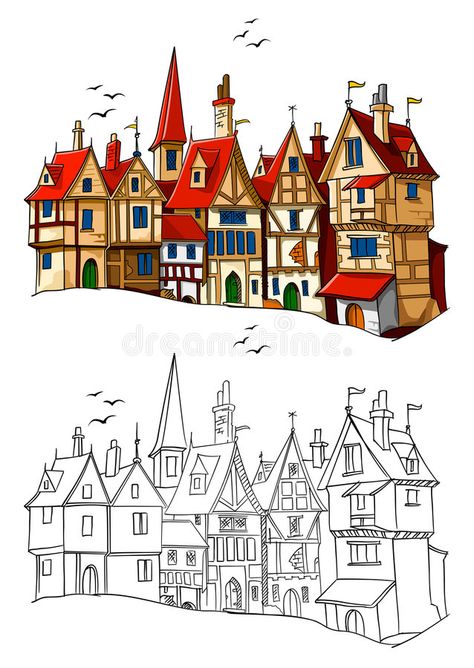 Architecture Vector, Magazine Page Layouts, European Town, Vector Graph, Wooden Beer Mug, House Silhouette, Apple Vector, Fairytale House, City Sketch