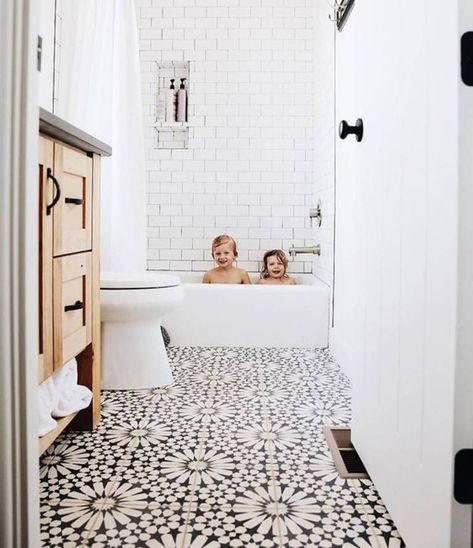 Our Kids' Bathroom Renovation Inspiration | M Loves M Design Interior Baie, Makeover Kamar Mandi, Floral Bathroom, Mosaic Bathroom, Bad Inspiration, Small Bathroom Makeover, Decor Baie, Upstairs Bathrooms, Girls Bathroom