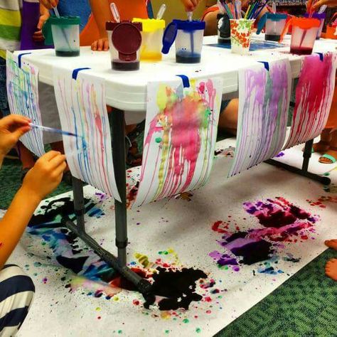 Gravity drip art Gravity Painting, Space Preschool, Preschool Programs, Messy Art, Kindergarten Art, Camping Art, Preschool Art, Process Art, Elementary Art