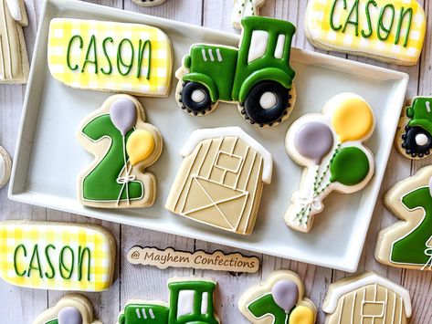 Tractor Themed Cookies, Tractor Birthday Party Cookies, Tractor Birthday Cookies, Tractor Cookies Decorated, Tractor Cookies, John Deere Cake, Tractor Birthday Cakes, Tractor Birthday Party, Seasonal Baking