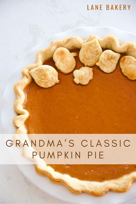 Grandma's Classic Pumpkin Pie - Lane Bakery Pumpkin Pie Recipe No Condensed Milk, Grandmas Pumpkin Pie, Pumpkin Pie From Canned Pumpkin, Can Pumpkin Pie Recipes, Pumpkin Pie With Heavy Cream, Pumpkin Pie Recipe With Canned Pumpkin, Canned Pumpkin Pie Recipe, Pumpkin Pie With Canned Pumpkin, Pumpkin Pie Recipe With Evaporated Milk