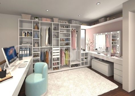 Close Dressing Room, Office And Beauty Room Combo, Beauty Room Closet, Office And Vanity Room Combo, Closet And Office Combo, Spare Room Closet, Home Office Closet, Office Closet, Dressing Room Decor