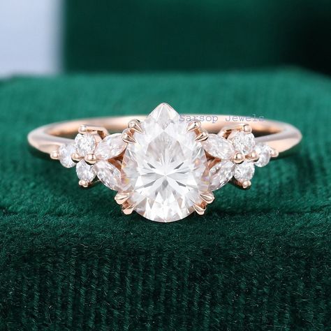 Excited to share the latest addition to my #etsy shop: Pear Cut Moissanite Blossom Engagement Ring With Double Claws In Rose Gold Wedding Ring Vintage Ring Gift For Wife, Girlfriend, Friend https://etsy.me/3phaFMr #gold #recycledmetal #prong #artdeco #no #women #rosego Cheap Oval Engagement Rings, Pave Setting Engagement Ring, Oval Cut Moissanite Engagement Ring, Engagement Rings Sale, Moissanite Engagement Ring Oval, Oval Moissanite, Cluster Engagement Ring, Types Of Diamonds, Dream Engagement