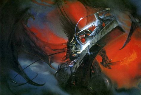 A tribute to John Howe one of the great names in fantasy art. Lord Of The Rings Balrog, Balrog Of Morgoth, Tolkien Artwork, John Howe, Alan Lee, Middle Earth Art, The Fellowship Of The Ring, Silhouette People, Tolkien Art