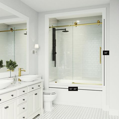 Glass Shower Doors Frameless, Vertical Doors, Frameless Sliding Shower Doors, Bathroom Layouts, Bathtub Doors, Tub Doors, Tub Shower Doors, Frameless Shower Doors, Sliding Shower Door