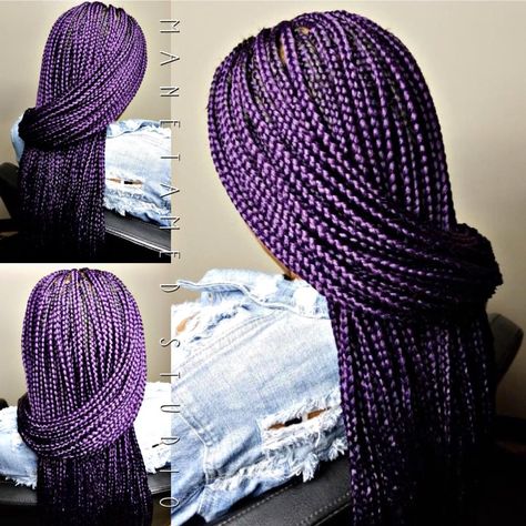 Small box braids.  Waist length box braids.  Purple hair.  Purple braids. Natural hair.  Small plaits. Purple Box Braids With Curly Ends, Dark Purple Braids For Black Women, Dark Purple Knotless Braids, Knotless Braids With Purple, Dark Purple Box Braids, Black And Purple Knotless Braids, Dark Purple Braids, Black And Purple Braids, Purple Braids For Black Women