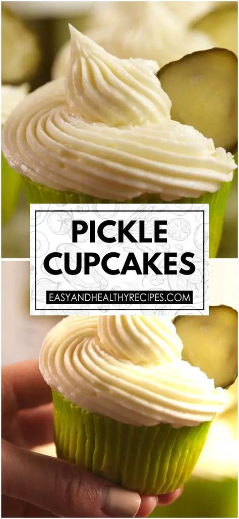 Pickle Cupcakes – By the Recipes Pickle Cupcakes Recipe, Dill Pickle Cupcakes, Pickle Themed Birthday Party, Pickle Cupcakes, Pickle Cake, Pickle Party, Fruit Desert, Pie Crust Designs, Ice Cream Cupcakes