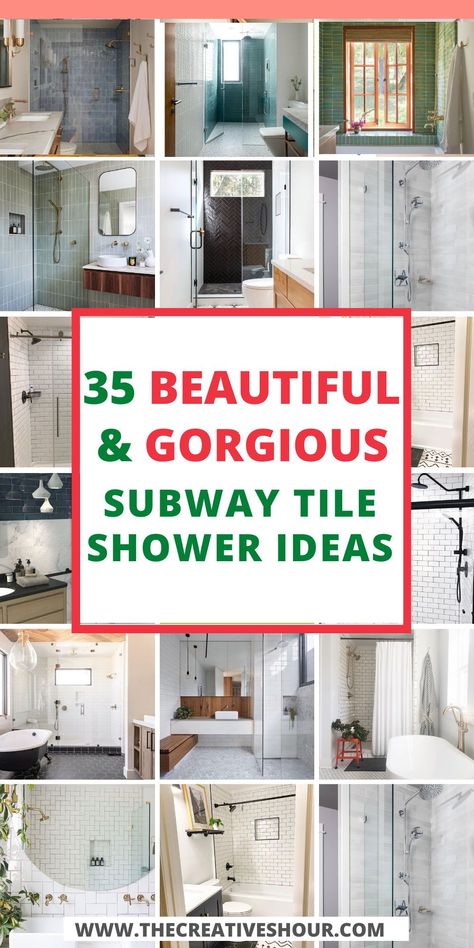 Dive into the world of subway tile showers! Achieve the perfect balance between tub and shower with creative floor patterns and niche accents. Transform your bathroom into a serene space. #SubwayTileShower #BathroomIdeas #TubandShower Subway Tiles Bathroom Ideas, Colored Subway Tile Bathroom, Bathroom Shower Niche Ideas, Bathroom Remodel Subway Tile, Vertical Subway Tile Shower Ideas, Tile Above Shower Surround, Subway Tile Floor, Subway Tile Shower Ideas, Tile Floor Patterns