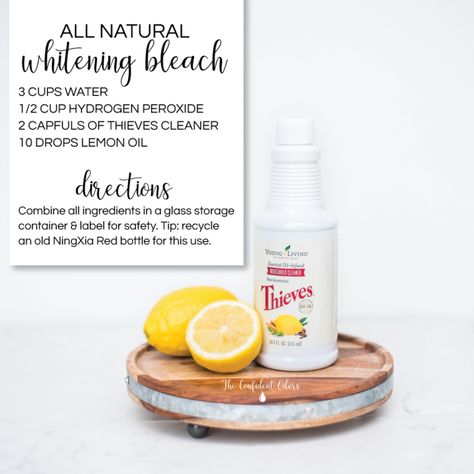 All-Natural-Whitening-Bleach Young Living Cleaning Recipes, Thieves Household Cleaner Recipe, Homemade Bleach Alternative, Natural Bleach Alternative, Homemade Bleach, Natural Bleach, Bleach Alternative, Thieves Cleaner, Natural Cleaning Recipes