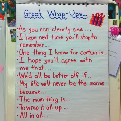 Expository conclusion statements - or, a great way to START a "Bell Ringer" writing activity! How To Start A Conclusion Paragraph, Conclusion Examples, Focus Walls, Writing Rubrics, Essay Conclusion, Fourth Grade Writing, Writing Conclusions, Second Grade Writing, Exit Slips