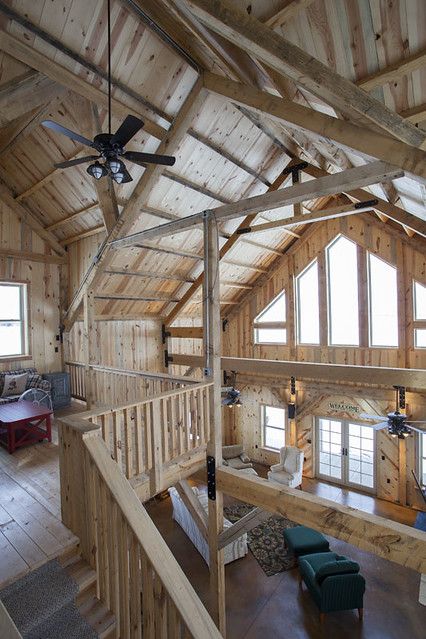 Post And Beam Homes, Metal Barn Homes, Post And Beam Home, Barn Houses, Metal Building Home, Barn Living, Pole Barn House Plans, Barn Interior, Metal Barn