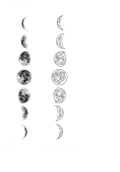 Phase Of The Moon Tattoo, Quarter Moon Tattoo, La Luna Tattoo, Moon Phases Tattoo Designs, Moon Phases Drawing, Phases Of The Moon Tattoo, Moon Stencil, Moon Cycle Tattoo, Tattoo Sonne