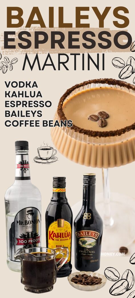 Baileys Espresso Martini – Treat yourself with a creamy, energizing and bold cocktail – Espresso Martini with Irish cream! This martini recipe has a strong flavor of coffee and a creamy touch of well-loved Baileys. Espresso cocktails, espresso martini cocktail, Baileys cocktail, Baileys recipes, espresso martini recipe. Espresso Martini Tito’s, Screwball Espresso Martini, Tito’s Espresso Martini, Gin Espresso Martini, Espresso Martini Pitcher Recipe, Baileys Almond Milk Liquor Recipes, Bailey’s Espresso Martini, Martini Espresso Recipe, Espresso Martini Batch Recipe