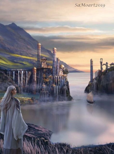 Elven Kingdom, Grey Havens, Elven City, John Howe, Tolkien Elves, Middle Earth Art, Elf Art, Tolkien Art, Lotr Art