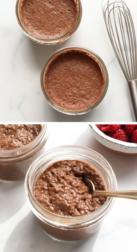 Chocolate Chia Seed Pudding is a healthy dessert to satisfy your next chocolate craving. It's naturally gluten-free and vegan, and can be stirred together in minutes! Cacao Chia Seed Pudding, Hot Chia Pudding, Chia Seed Pudding Peanut Butter, Chia Seed Pudding Chocolate, Chia Seed Chocolate Pudding, Chia Seed Snacks, Chia Pudding Chocolate, Cacao Chia Pudding, Chai Pudding