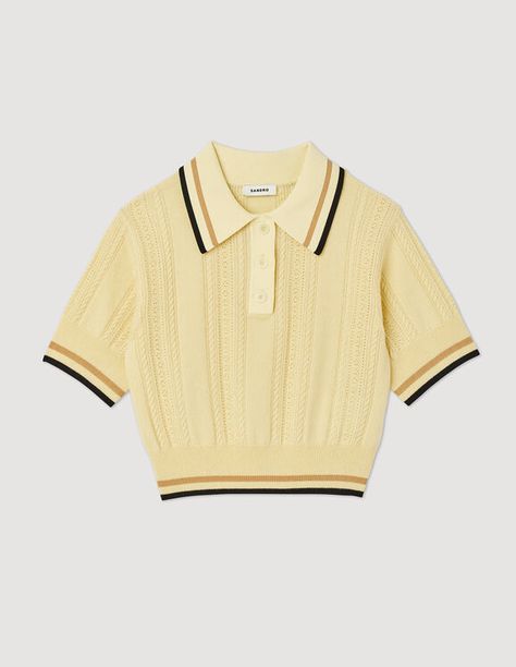 Knitted polo sweater - Sweaters & Cardigans | Sandro Paris Polo Women, Knitted Polo, Sandro Paris, Polo Sweater, Summer Knitting, Yellow Sweater, Polo Neck, Polo Shirt Women, Sweater Outfits