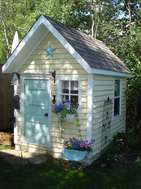 Pretty Sheds, Playhouse Ideas, Painted Shed, Build Your Own Shed, Backyard Cottage, Build A Playhouse, Patio Pergola, Playhouse Outdoor, Storage Sheds