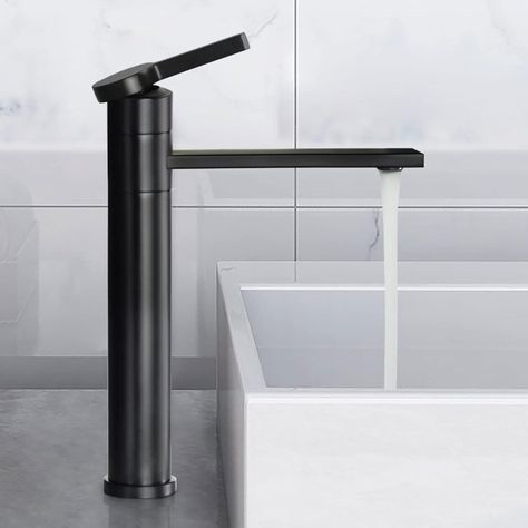 SHANFO Black Bathroom Taps 360° Swivel Spout Countertop Basin Tall Faucet Washroom Sink High Rise Single Lever Mixer tap,1M3OK-T Black Bathroom Taps, Bathroom Countertop, Countertop Basin, Bathroom Taps, Black Bathroom, Mixer Taps, Towel Rack, Plumbing, Faucet