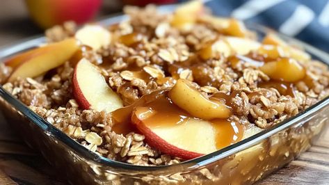 Cozy up with this Caramel Apple Oatmeal Bake! A warm, comforting breakfast loaded with oats, apples, and caramel. Perfect for fall mornings! Caramel Apple Oatmeal Bake, Apple Oatmeal Bake, Oatmeal Breakfast Bake, Apple Oatmeal Breakfast, Caramel Apple Oatmeal, Apples And Caramel, Comforting Breakfast, Fall Recipes Breakfast, Oatmeal Bake