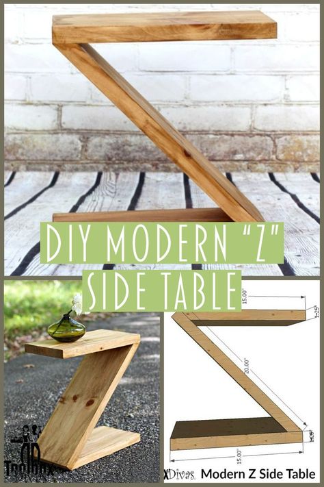 See how I built this simple DIY modern "z" side table with just a few pieces of wood and minimal tools. Get the plans right here. Scrap Wood Side Table Diy, Plywood Furniture Diy Simple, Triangle End Table Diy, Small Wooden Table Diy, Narrow Side Table Diy, Plywood End Table, Diy Small Side Table Simple, 1x12 Wood Projects Diy, Diy Modern End Table