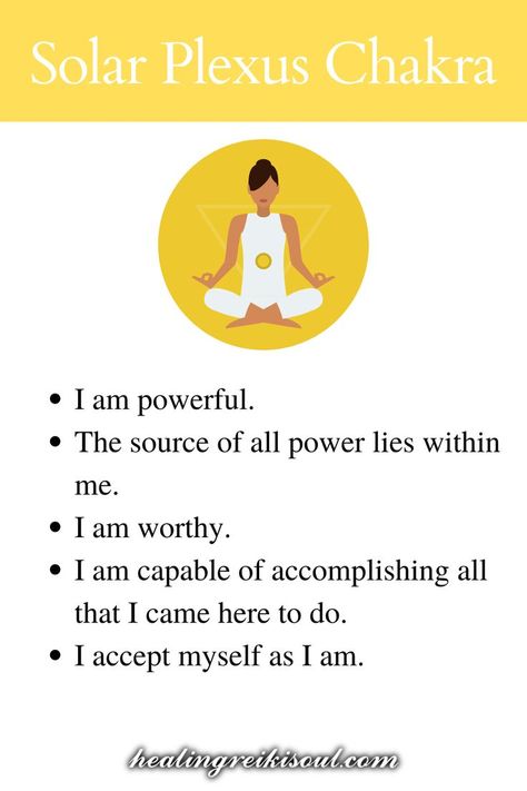 Solar Plexus Chakra Affirmations Solar Plexus Chakra Mantra, Solar Plexus Chakra Blockage Symptoms, Solar Plexus Chakra Affirmation, Bodhi Tattoo, Solar Chakra, Inspiring Affirmations, Chakras Crystals, Solar Plexus Chakra Healing, Healing Symbols