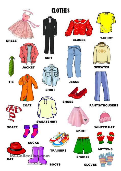 Clothes English Vocabulary, Vocabulary Clothes, Basic Shirts Pattern, Clothes Worksheet, English Clothes, Learning English For Kids, English Vocab, Kids English, English Verbs