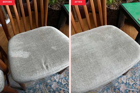 How To Clean Cloth Chairs, How To Clean Couch Fabric With Pot Lid, Cleaning Fabric Chairs, Bar Stool Hack, How To Clean Apolstery Chairs Fabrics, Beige Dining Room Chairs, Upholstery Cleaner Chair, Upolstry Chairs Cleaning, Ikea Chair Cover