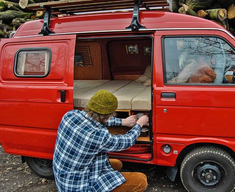 Kei Van, Pickup Camping, Mini Motorhome, Mini Trucks 4x4, Caddy Van, Minivan Camper Conversion, Daihatsu Hijet, Homemade Camper, Motorhome Interior