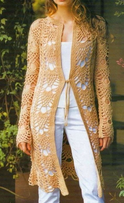 Lace Sweater Crochet, Lace Cardigan Pattern, Diy Crochet Cardigan, Crochet Cardigan Free, Crochet Jacket Pattern, Crochet Cardigan Pattern Free, Irish Crochet Dress, Pineapple Crochet, Crochet Clothes For Women