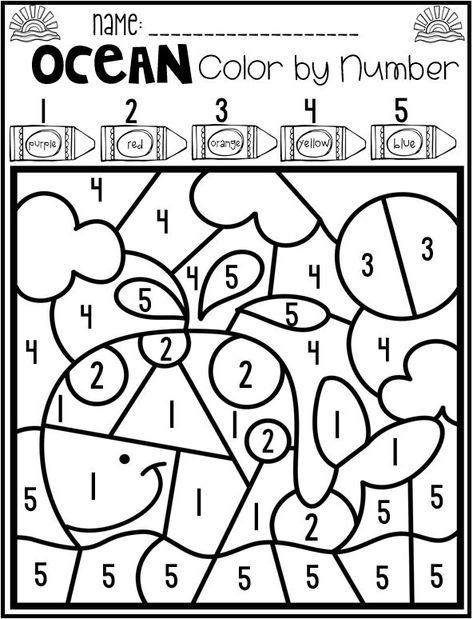 Ocean Math and Literacy Worksheets for Preschool is a no prep packet packed full of worksheets and printables to help reinforce and build literacy and math skills in a fun, engaging way. This unit is perfect for the months of April and May. All of the printables are aligned with the early learning standards and encourage independence. This packet is great for centers, homework and homeschooling. There are lots of opportunities for differentiation within. Ocean Themed Worksheets Preschool, Math Ocean Activities Preschool, Sea Animals Math Activities Preschool, Ocean Theme Math Preschool, Ocean Worksheets, Printable Activity Sheets For Kids, Ocean Color By Number, Ocean Animals Math Preschool, Free Printable Activity Sheets