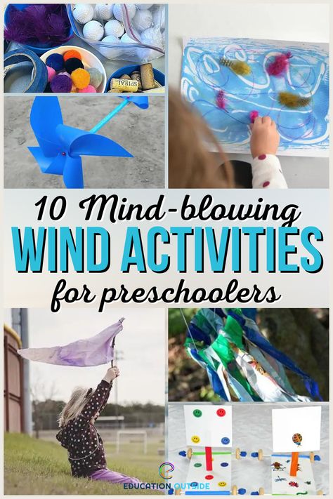 Weather Topic For Preschool, Elements Preschool Activities, Pre K Wind Activities, Wind Experiments For Kindergarten, Weather Movement Activities Preschool, Wind Stem Activities Preschool, Wind Math Activities For Preschool, Global Wind Day Activities For Kids, Windy Day Craft Preschool