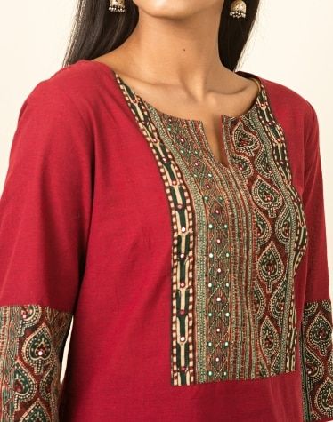 Kurtas & Kurtis- Buy Women's Kurtas & Kurtis Online - Fabindia.com Salwar Suit Neck Designs, Neck Patterns, Salwar Neck Designs, Churidar Neck Designs, Kurtas For Women, New Kurti Designs, Long Kurta, Kurta For Women, Simple Kurta Designs