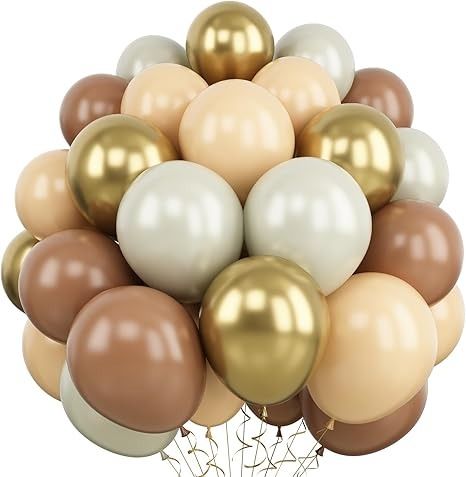 Amazon.com: Balloons Brown and Gold, 60 Packs 12 Inch Retro Brown Cream Balloon, Brown Beige Balloons, Sand White Neutral Balloons Metallic Gold Balloons for Birthday Baby Shower Jungle Boho Wedding Decorations : Home & Kitchen Balloons For Birthday, Black And Gold Balloons, Ballon Party, Anniversary Party Decorations, Gold Confetti Balloons, Rose Gold Balloons, Balloon Arrangements, Boho Wedding Decorations, White Balloons