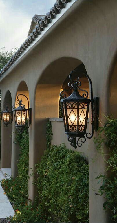 Old World Outdoor Lighting Lanterns Can Go Mediterranean Rustic Spanish Mexican Or Traditional Style Homes Tuscan House - Spanish Style Outdoor Wall Lights Style Hacienda, Style Toscan, Tuscan Homes, Outdoor Lighting Design, Mediterranean Interior, Homes Decor, Mediterranean Style Homes, Tuscan Design, Casa Country