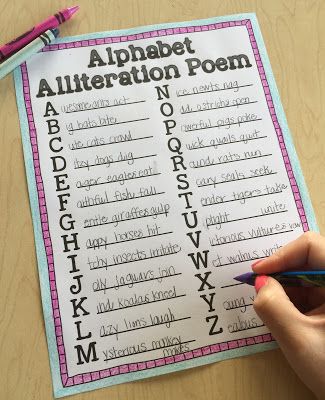 Alphabet Alliteration Poem: Poetry Unit Writing Activities For Fourth Grade, First Grade Poetry, Poetry Projects For Elementary, Poetry 3rd Grade, Teaching Alliteration, Poetry Activities Elementary, Alliteration Poem, Poetry Lessons Elementary, Space Poetry