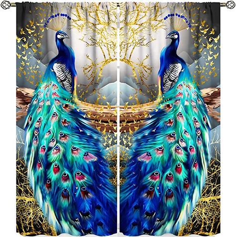 Peacock Curtains, Room Decor Curtains, Drapes For Living Room, Butterfly Tree, Golden Butterfly, Decor Curtains, Window Drapes, Tree Art, Rod Pocket