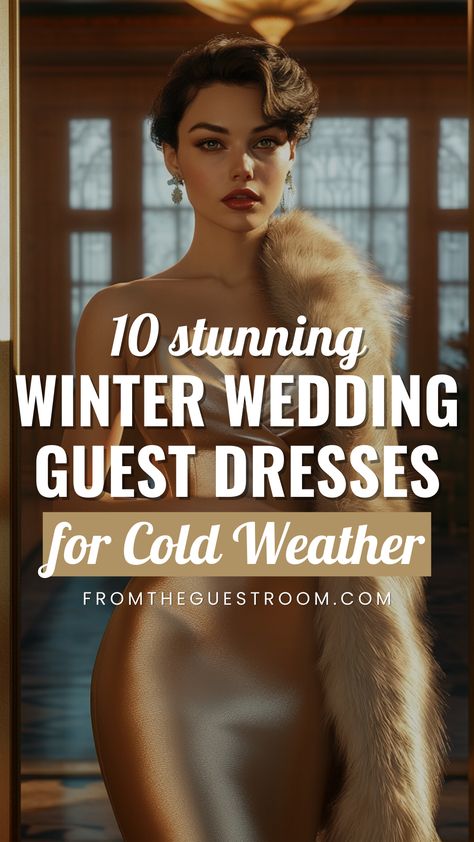 a woman wears a winter wedding guest dress for cold weather Winter Wedding Guest Jacket Over Dress, Wedding Guest Dress February, Winter Cocktail Dress Wedding Guest, Wedding Guest Dress Cold Weather, Wedding Guest Dress Cold, Wedding Attire Guest Winter, December Wedding Guest Outfit, Formal Wedding Guest Dress Winter, December Wedding Guest Outfits