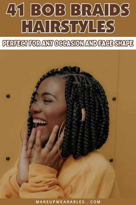 Bob Braids Hairstyles Box Braid Bob Hairstyles, Braids Round Face Black Women, Bob Plaits Box Braids, Short African Braids Hairstyles, Black Woman Protective Hairstyle, Bob Style Braids, Braided Bobs For Black Women, Long Bob Braids Hairstyles, Box Braid Bob Shoulder Length