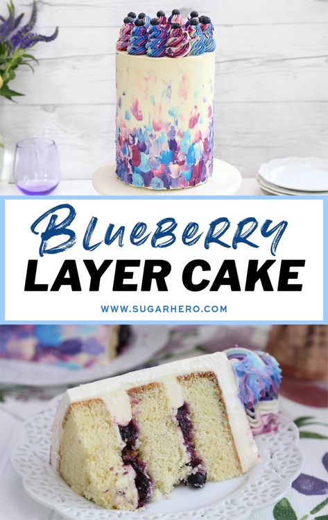 Blue Cake Filling, White Cake With Blueberry Filling, Vanilla Cake With Blueberry Filling, Blueberry Filled Cake, Blueberry Shaped Cake, Blueberry Filling For Cake, Blueberry Cake Filling Recipe, Filling Between Cake Layers, Blueberry Cake Decoration