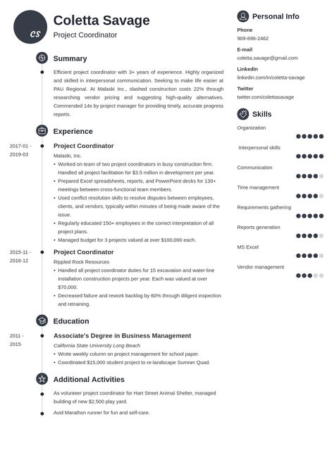 Project Coordinator Resume Sample (with Examples of Skills) #resumetemplate #resumedesign #resumeexamples #resumetips #resumeexamplesforjobs #resume #resumelayout #resumewriting #resumeformat #perfectresume #bestresume Server Resume, Director Resume, Medical Assistant Resume, Resume Summary Examples, Teacher Resume Examples, Sales Resume, Manufacturing Engineering, Radiology Technologist, Resume Layout