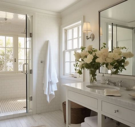 Ocean Tropical, Nancy Meyers, Summer Nature, Up House, Dream House Decor, White Bathroom, Nantucket, House Inspo, Bathroom Inspiration