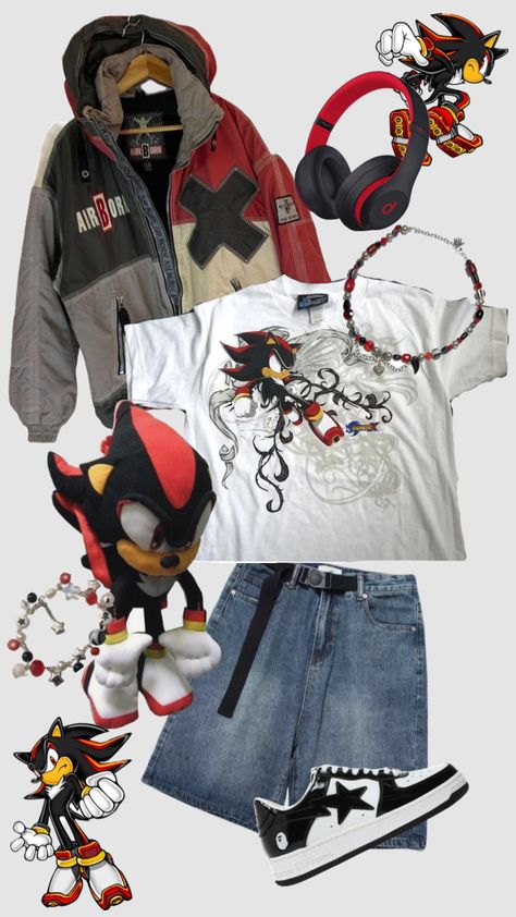 shadow drip #shadowthehedgehog #sonic #sonicthehedgehog #y2koutfit #outfitinspo #jorts #baggy #cute Peony Aesthetic, Jorts Baggy, Silly Clothes, Fashion Kawaii, Street Outfits, Girl Fashion Style, Aesthetic Streetwear, Funky Outfits, Outfit Inspo Casual