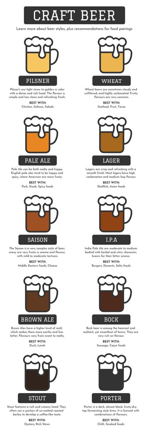 Cooking Infographic, Food Infographic Design, Craft Beer Food Pairing, Comparison Infographic, Beer Infographic, Beer Tattoo, Beer Food Pairings, Data Infographic, Craft Beer Recipes