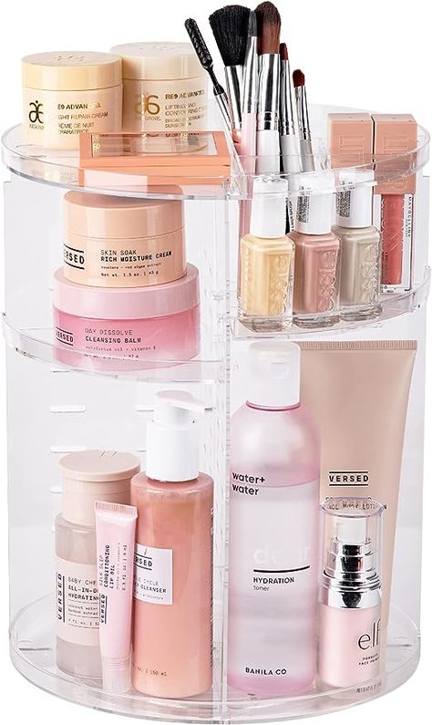 Amazon.com: Masirs 360 Rotating Makeup Organizer, Adjustable Shelf Height and Fully Rotatable, The Perfect Cosmetic Organizer for Bedroom Dresser or Vanity Countertop, (Clear) : Beauty & Personal Care Makeup Organizer Countertop, Rotating Makeup Organizer, Makeup Organization Diy, Perfume Organization, Acrylic Organizer Makeup, Makeup Holder, Cosmetic Display, Make Up Organiser, Skincare Organization